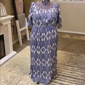 Navy Blue White Cold Shoulder Maxi Dress 1X XL